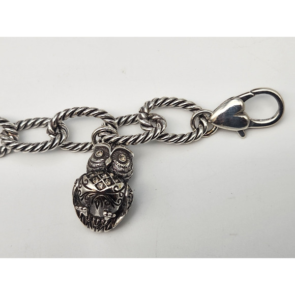 Brighton NIGHT WATCH OWL Silver Link Charm Bracelet Crystals w/pouch - Picture 5 of 9